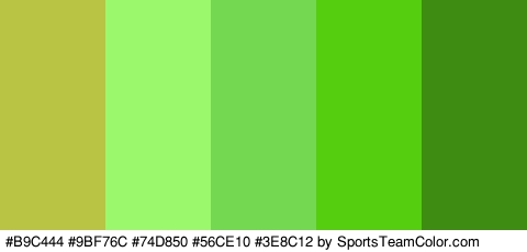 #B9C444 #9BF76C #74D850 #56CE10 #3E8C12 Colors