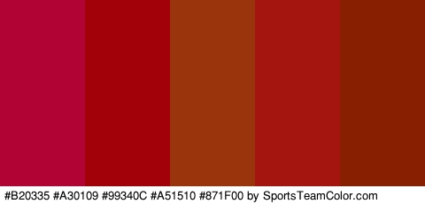 #B20335 #A30109 #99340C #A51510 #871F00 Colors