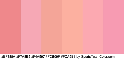 #EF888A #F7A8B5 #F4A597 #FCB09F #FCA9B1 #F79BB2 Colors