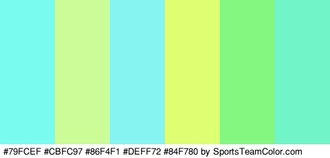 #79FCEF #CBFC97 #86F4F1 #DEFF72 #84F780 #70F4C8 Colors