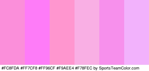 #FC8FDA #FF7CF8 #FF96CF #F9AEE4 #F78FEC #F3B3FC Colors