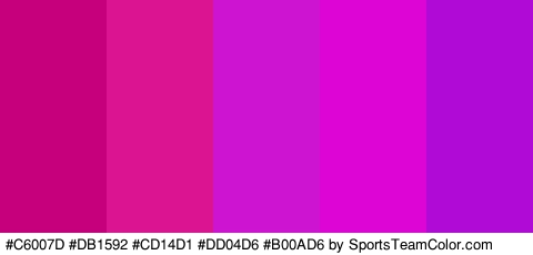 #C6007D #DB1592 #CD14D1 #DD04D6 #B00AD6 Colors