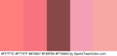 #FF7F7C #F7747F #874847 #F49FB4 #F7A8A5 Colors