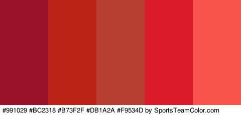 #991029 #BC2318 #B73F2F #DB1A2A #F9534D Colors