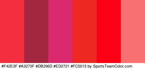 #F42E3F #A3273F #DB296D #ED2721 #FC0015 #F97072 Colors