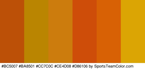 #BC5007 #BA8501 #CC7C0C #CE4D08 #D86106 #DBA504 Colors