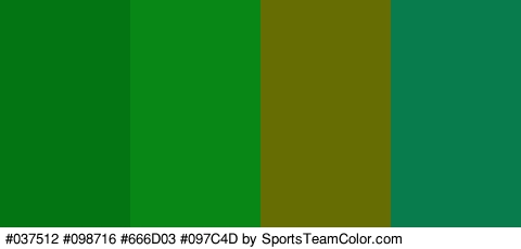 #037512 #098716 #666D03 #097C4D Colors