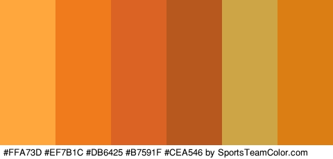 #FFA73D #EF7B1C #DB6425 #B7591F #CEA546 #DB7E13 Colors