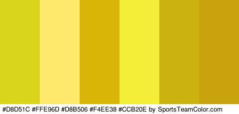 #D8D51C #FFE96D #D8B506 #F4EE38 #CCB20E #C9A30E Colors