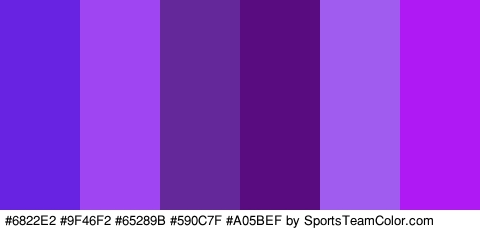 #6822E2 #9F46F2 #65289B #590C7F #A05BEF #AF1AF4 Colors