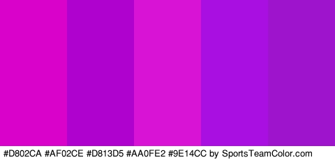 #D802CA #AF02CE #D813D5 #AA0FE2 #9E14CC Colors