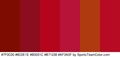 #7F0C00 #8C0E1E #B5051C #B71238 #AF3A0F #B70B24 Colors