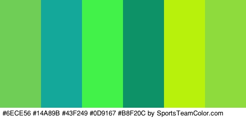 #6ECE56 #14A89B #43F249 #0D9167 #B8F20C #8EDB3D Colors