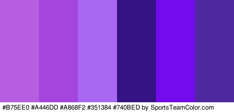 #B75EE0 #A446DD #A868F2 #351384 #740BED #4F279E Colors