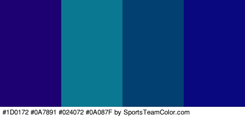 #1D0172 #0A7891 #024072 #0A087F Colors