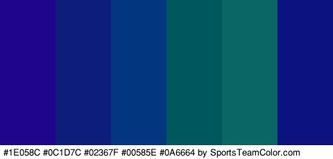 #1E058C #0C1D7C #02367F #00585E #0A6664 #0C127F Colors