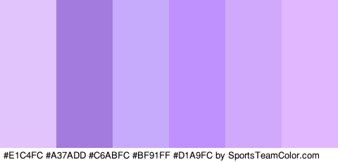 #E1C4FC #A37ADD #C6ABFC #BF91FF #D1A9FC #E1B7FF Colors