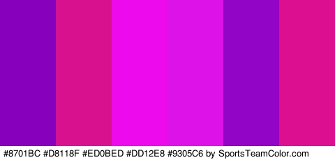 #8701BC #D8118F #ED0BED #DD12E8 #9305C6 #DB0F90 Colors