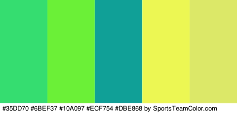 #35DD70 #6BEF37 #10A097 #ECF754 #DBE868 Colors