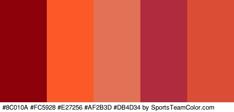 #8C010A #FC5928 #E27256 #AF2B3D #DB4D34 Colors