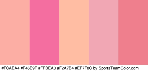 #FCAEA4 #F46E9F #FFBEA3 #F2A7B4 #EF7F8C Colors