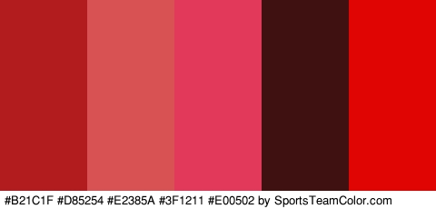 #B21C1F #D85254 #E2385A #3F1211 #E00502 Colors