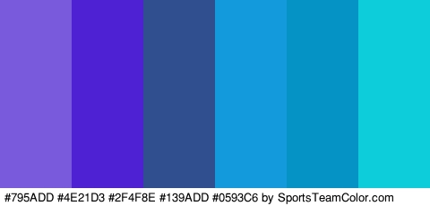 #795ADD #4E21D3 #2F4F8E #139ADD #0593C6 #0DCDDB Colors