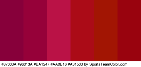 #87003A #96013A #BA1247 #AA0B16 #A31503 #99030D Colors