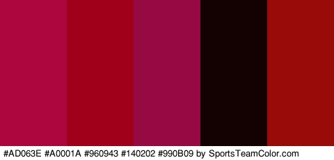 #AD063E #A0001A #960943 #140202 #990B09 Colors