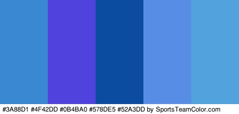 #3A88D1 #4F42DD #0B4BA0 #578DE5 #52A3DD Colors