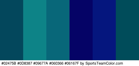 #02475B #0D8387 #09677A #060366 #06167F #004C5B Colors