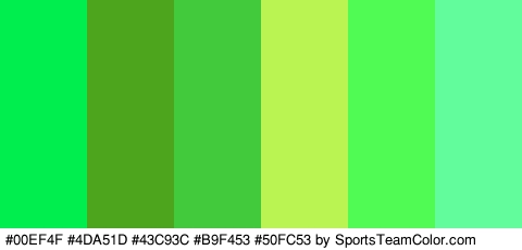 #00EF4F #4DA51D #43C93C #B9F453 #50FC53 #62FC9D Colors