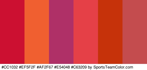 #CC1032 #EF5F2F #AF2F67 #E54048 #C63209 #C44C4E Colors