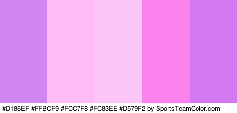 #D186EF #FFBCF9 #FCC7F8 #FC83EE #D579F2 Colors