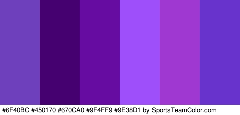 #6F40BC #450170 #670CA0 #9F4FF9 #9E38D1 #6833CC Colors