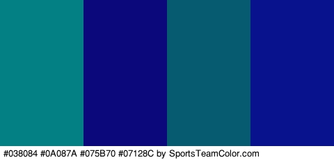 #038084 #0A087A #075B70 #07128C Colors