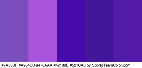 #7A50BF #A954DD #470AAA #42189B #521CA8 Colors