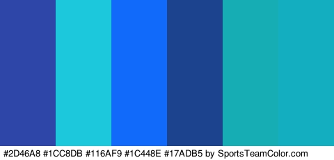 #2D46A8 #1CC8DB #116AF9 #1C448E #17ADB5 #13AEBF Colors