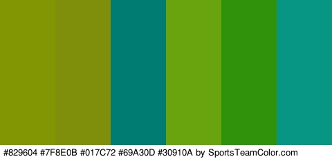 #829604 #7F8E0B #017C72 #69A30D #30910A #069683 Colors