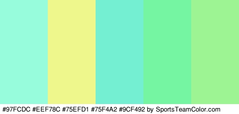 #97FCDC #EEF78C #75EFD1 #75F4A2 #9CF492 Colors