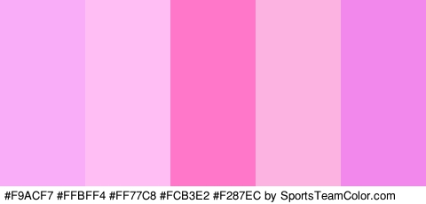 #F9ACF7 #FFBFF4 #FF77C8 #FCB3E2 #F287EC Colors