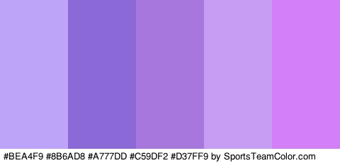 #BEA4F9 #8B6AD8 #A777DD #C59DF2 #D37FF9 Colors