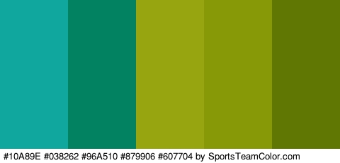 #10A89E #038262 #96A510 #879906 #607704 Colors