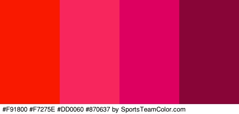 #F91800 #F7275E #DD0060 #870637 Colors