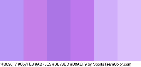 #B896F7 #C57FE8 #AB75E5 #BE78ED #D0AEF9 #DBBFFC Colors