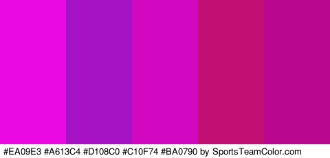 #EA09E3 #A613C4 #D108C0 #C10F74 #BA0790 Colors