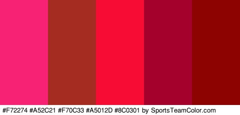 #F72274 #A52C21 #F70C33 #A5012D #8C0301 Colors