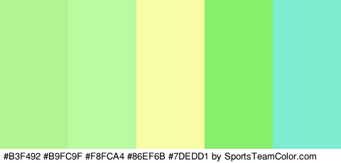 #B3F492 #B9FC9F #F8FCA4 #86EF6B #7DEDD1 Colors