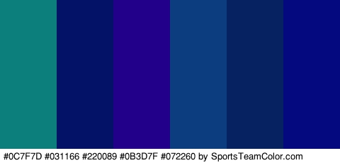 #0C7F7D #031166 #220089 #0B3D7F #072260 #05097F Colors