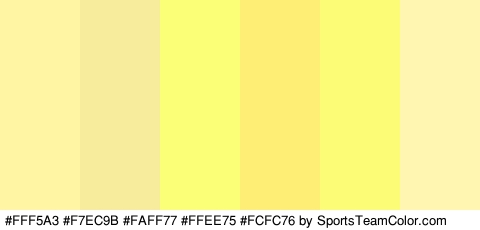 #FFF5A3 #F7EC9B #FAFF77 #FFEE75 #FCFC76 #FFF6B2 Colors